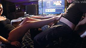 raven grey makes cock cum using just her skilled feet