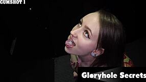 Lizzie Love explores the gloryhole for her first time, giving sloppy deepthroat blowjobs with passion