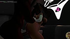 Black man fucks Asian woman hard on couch with interracial creampie. Second Life action unfolds.
