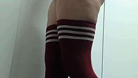 cheeky change room try on with topless slutty tops. nude in thigh high socks without panties.