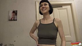 German scout picks up tall skinny French Delfine Dahlia. Casting turns into rough outdoor fuck!