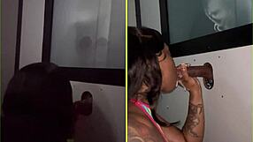 Gloryhole action with strangers getting deepthroat from eager ebony amateur