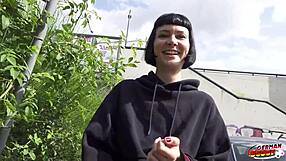 German scout picks up tall skinny French Delfine Dahlia. Casting turns into rough outdoor fuck!