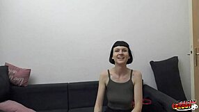 German scout picks up tall skinny French Delfine Dahlia. Casting turns into rough outdoor fuck!