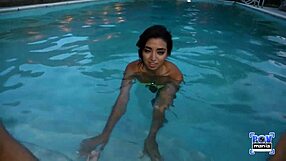 frida sante gets frisky by the pool at night