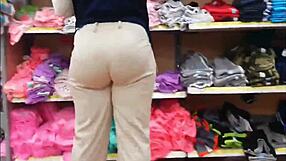Shemale MILF of black ebony skin is being boned very hard in her rear at walmart customer